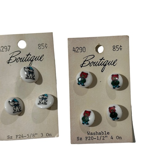 Vtg Mix of 7 Boutique Buttons Pound Puppy & Hip Teddy Bear F20 1/2” F24 5/8” NOS - Picture 2 of 4